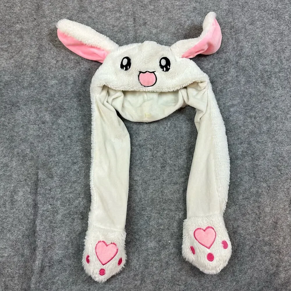 Rabbit Ears Movable Hat Cute Trendy Animal Bunny White Moving Ear Flapping